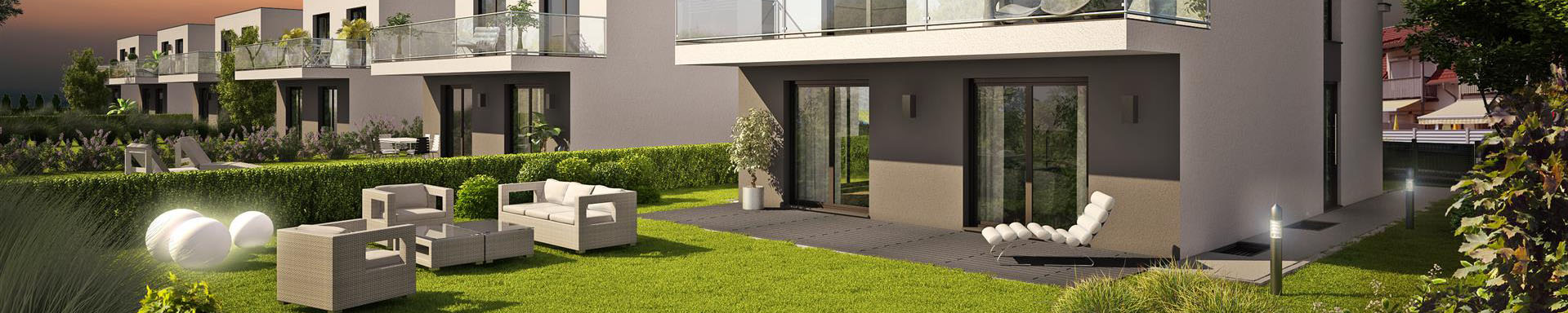 Gerendertes Bild einen Einfamilienhauses mit Garten